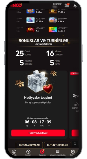 Pinco bonus təqvimi və aksiyalar