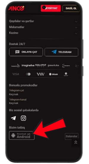 Pinco yükləmə düyməsi